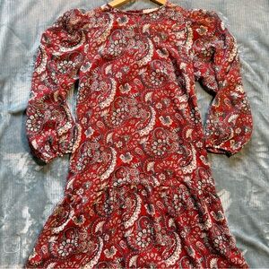 LOFT Petite Paisley Flounce Dress w/ Gold Shimmer Accents • New Without Tags XSP